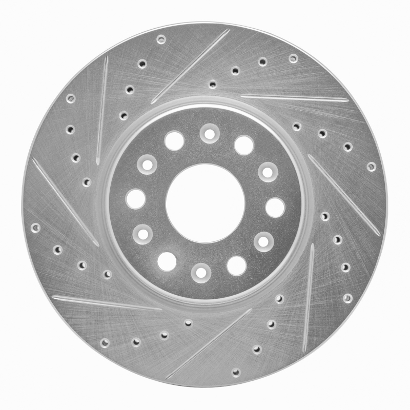 Buick Enclave Brake Rotor (1) - Front Left - R1 Concepts - Drilled & Slotted - Silver - `17-`25